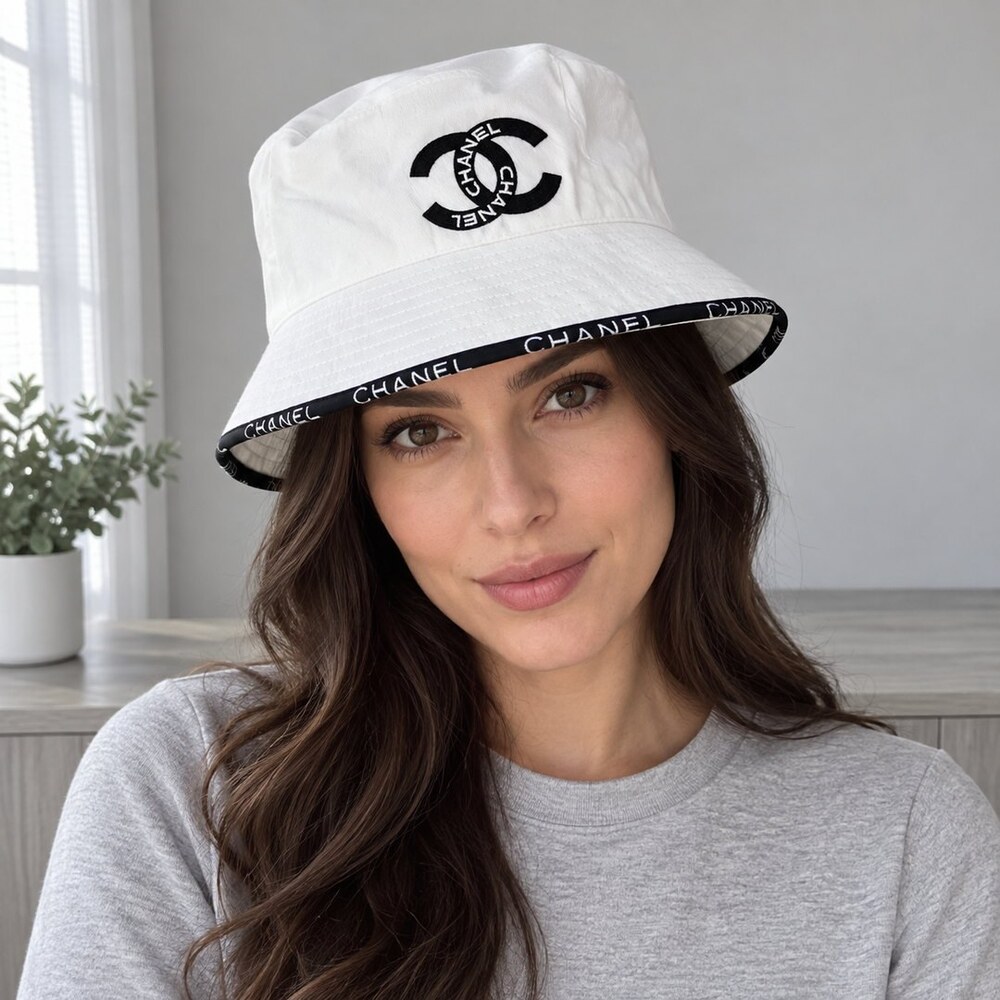 CHANEL White CC Cotton Bucket Hat - Picture 2 of 6
